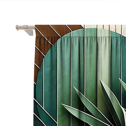 Elegant green turtle leaf curtains with art deco style vertical stripes and metallic accents for living room decorbites decor