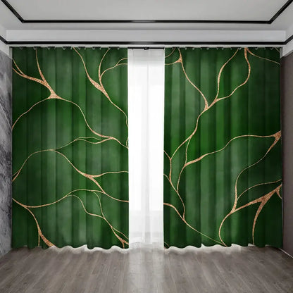 Deep green decorbites green turtle curtains with shimmering gold leaf patterns for elegant living room decor