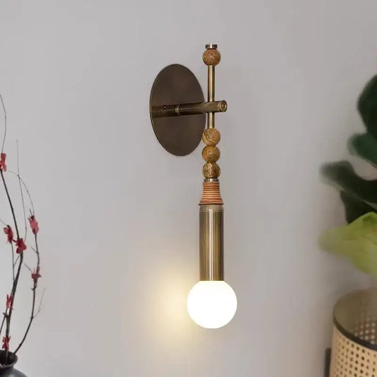 Elegant marble copper wall lamp with brass beads and exposed bulb, decorbites elegant marble wall lamp for living room decor