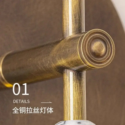 Antique brass-finished pull filament wall lamp with textured brushed metal and circular end cap for decorbites elegant marble copper design