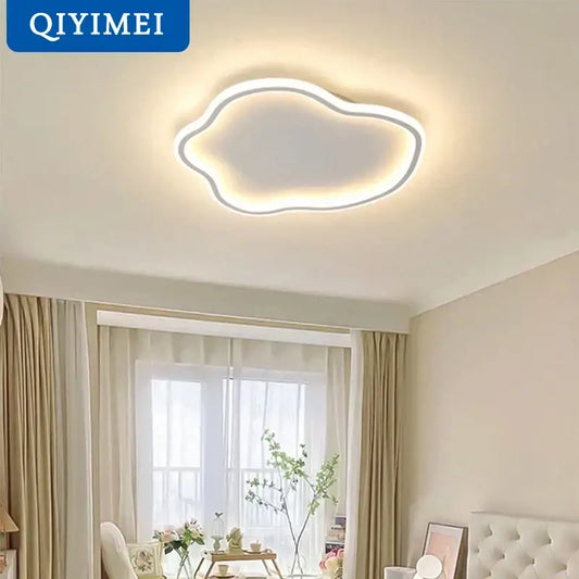 Elegant master bedroom chandelier featuring a modern white cloud led light with warm ambient glow for decorbites elegant master