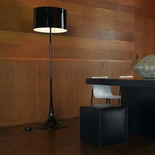 Black elegant mushroom floor lamp with glossy finish and warm illuminated interior for stylish living room decorbites floor lamp