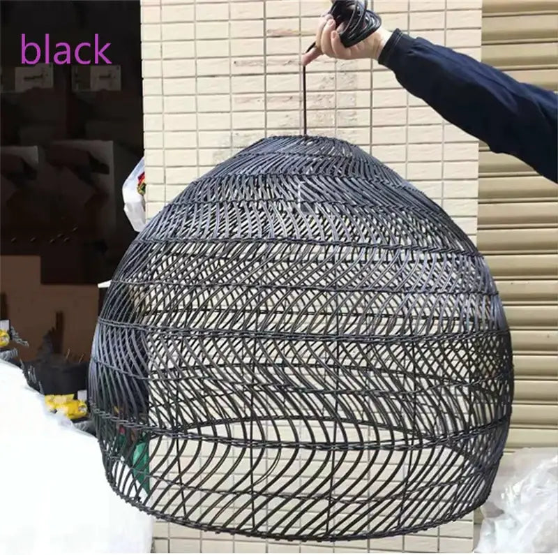 Black woven rattan pendant light with dome-shaped elegant rattan wave design for dining room decorbites elegant rattan