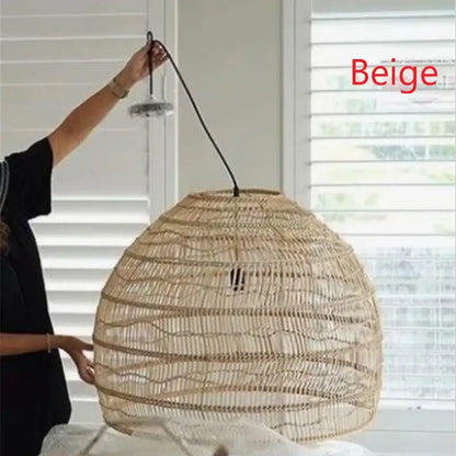 Beige woven rattan pendant light with elegant rattan wave tiered dome design for dining room decorbites elegant rattan