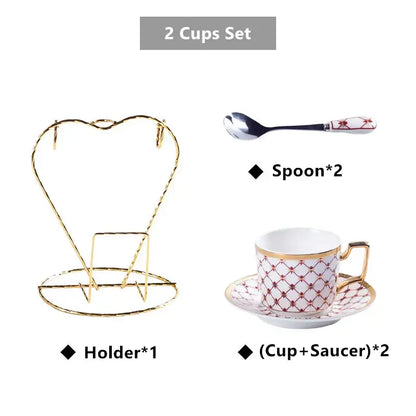 Gold heart-shaped metal cup holder with twisted wire design from decorbites gold porcelain coffee set tea service