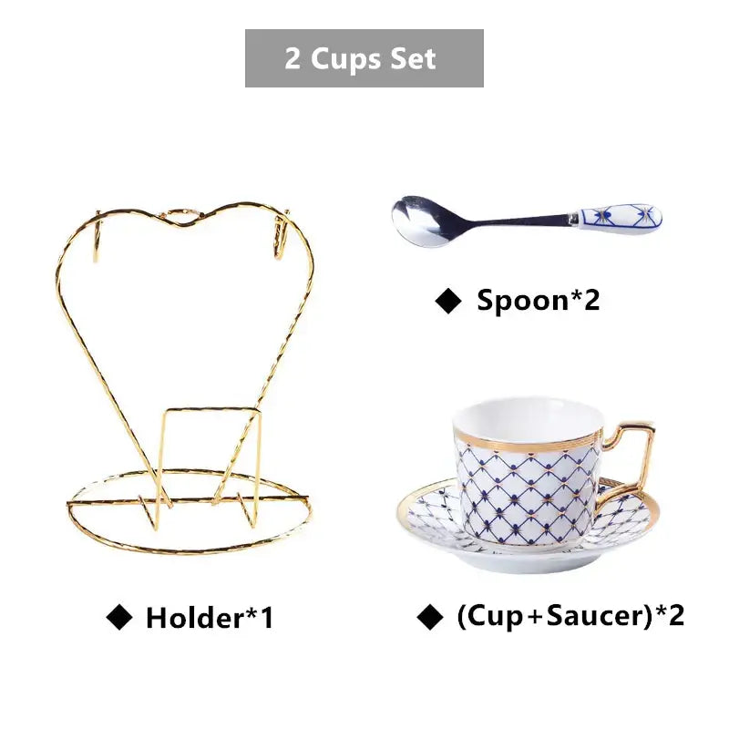 Elegant white porcelain espresso cups with navy blue patterns and gold rims from decorbites gold porcelain coffee set