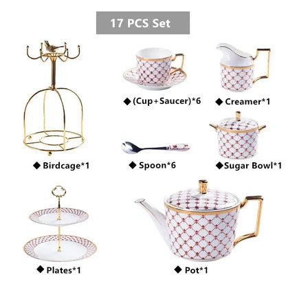Elegant white porcelain teapot with gold trim and red diamond pattern from the decorbites gold porcelain coffee set
