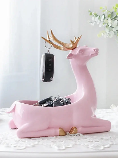 Pink ceramic elegant resin deer key holder with gold antlers and hoofs for decorbites elegant resin living room decor