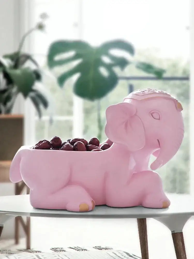 Pink ceramic elephant fruit bowl with decorative headpiece and golden toenails for decorbites elegant resin deer key holder decor
