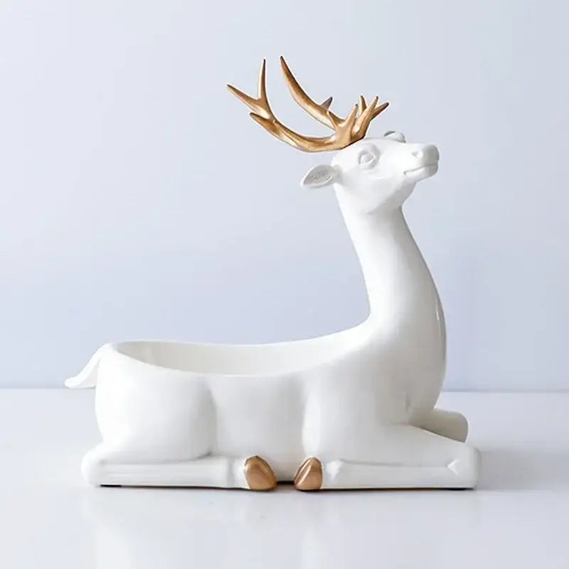 White ceramic elegant resin deer figurine with gold antlers and hooves decorative tray for resin deer key decorbites living room