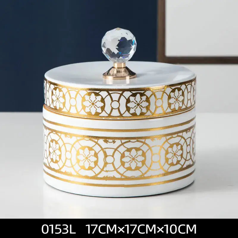 Elegant white and gold crystal ball ceramic jewelry box with faceted decorbites crystal ball knob for bedroom storage