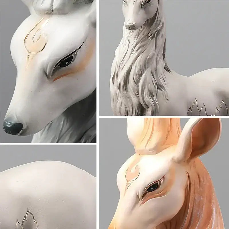 Elegant white and gold elk figurine made of ceramic with intricate painted markings and detailed fur for living room decorbites deer sculpture