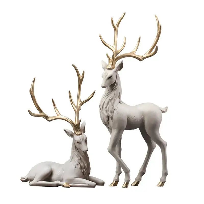 Elegant white resin elk figurine with gold antlers and hooves for modern living room decorbites deer sculpture