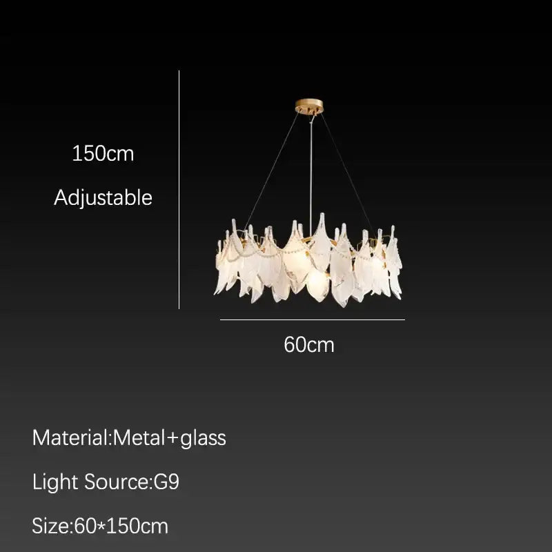 Elegant white feather cloud mist glass chandelier with gold-toned frame and adjustable length for bedroom decorbites cloud mist