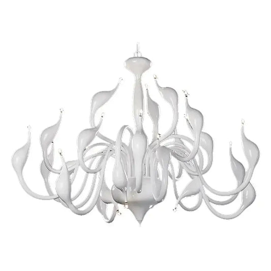 Elegant white glass iron swan pendant chandelier with flowing sculptural arms and central column for living room decorbites iron swan