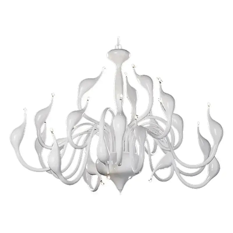 Elegant white glass iron swan pendant chandelier with flowing sculptural arms and central column for living room decorbites iron swan