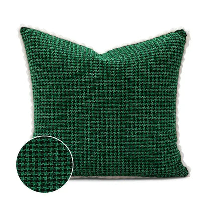 Deep green woven throw pillow with textured crosshatch pattern complementing decorbites cartoon christmas pillow covers