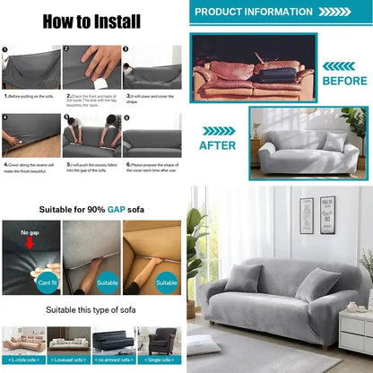 Gray stretchy sofa cover designed for 90 percent gap sofas with emerald green plush velvet material for living room use