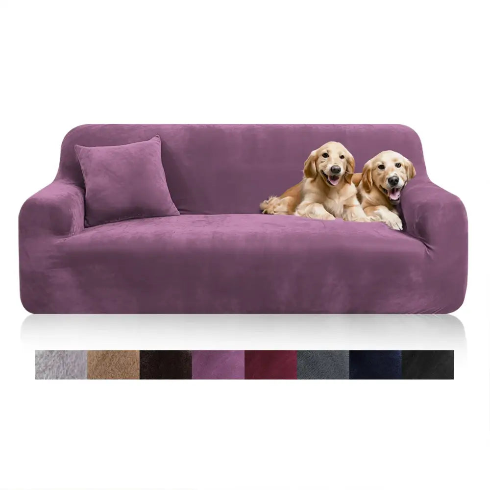 Purple velvet sofa cover made of plush velvet material for living room stretch slipcover protection