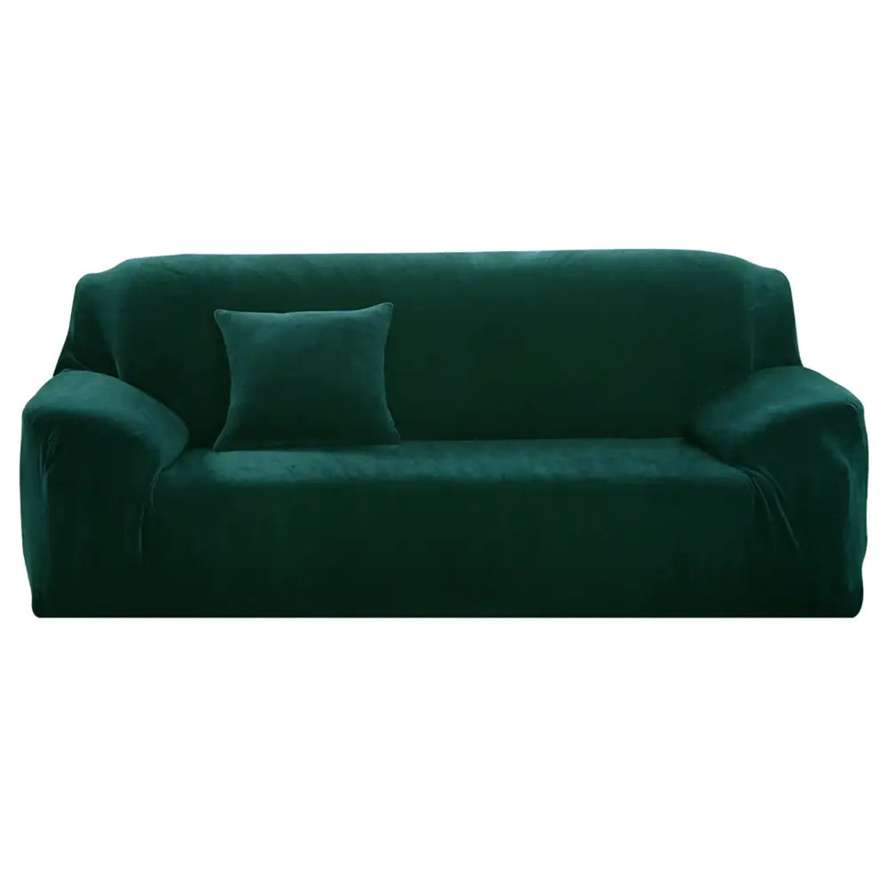 Deep emerald green plush velvet sofa cover with matching cushion stretch slipcover for living room sofa cover