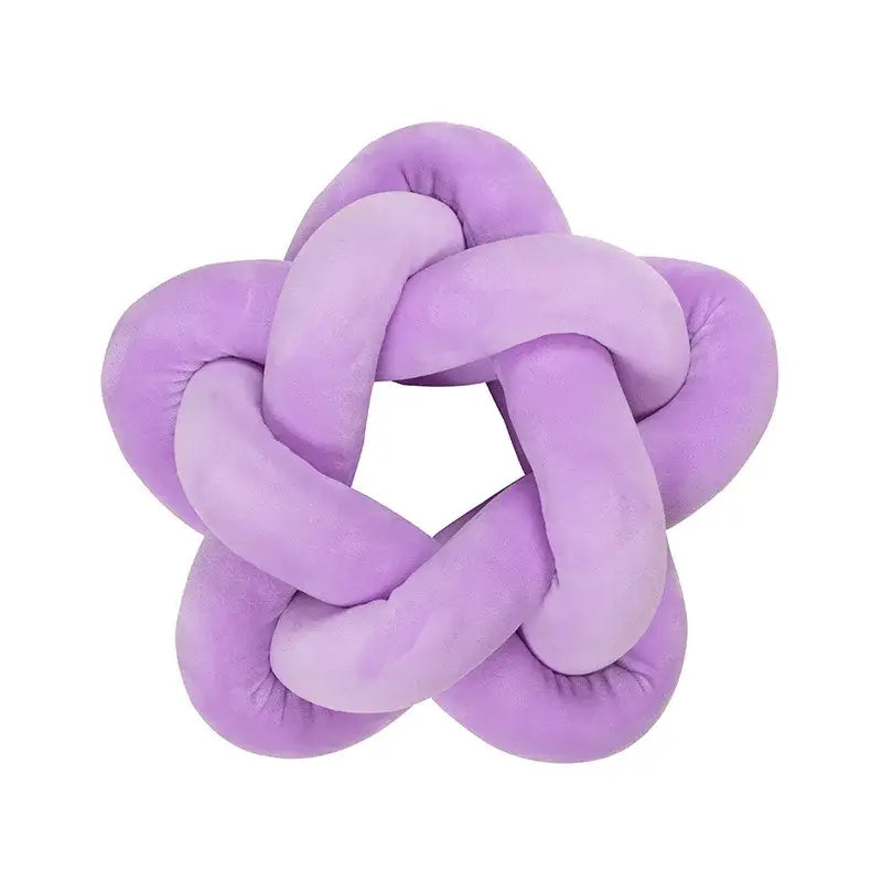 Purple plush velvet knot-shaped lumbar cushion contrasting decorbites green star emerald green star decor