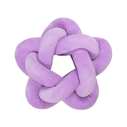 Purple plush velvet knot-shaped lumbar cushion contrasting decorbites green star emerald green star decor