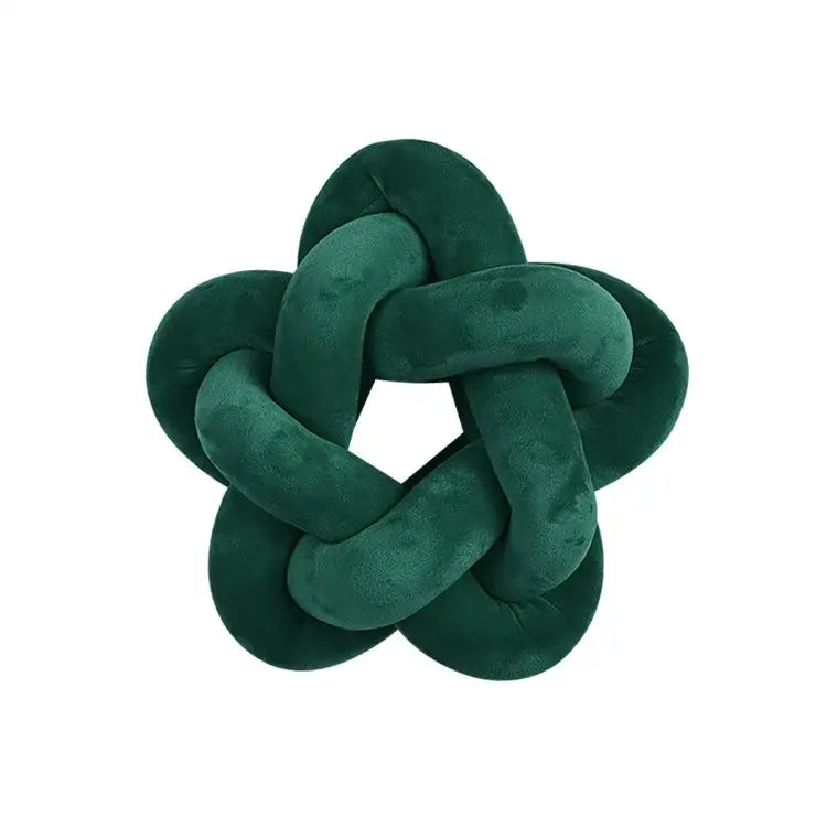 Emerald green star knotted lumbar cushion made of deep green velvet for elegant bedroom decorbites green star pillow