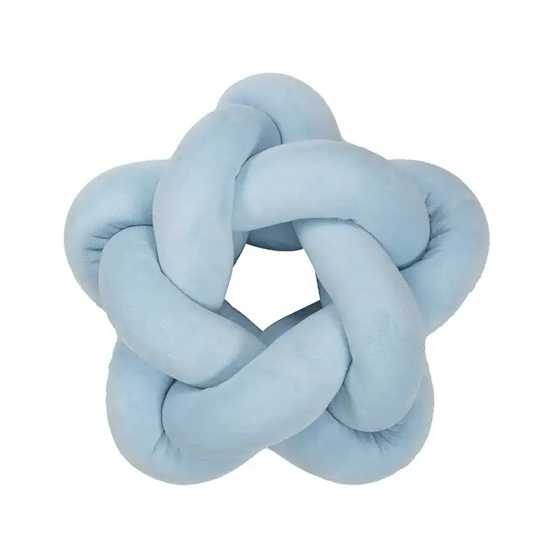Light blue plush lumbar cushion shaped like an interwoven knot for decorbites green star bedroom velvet decor