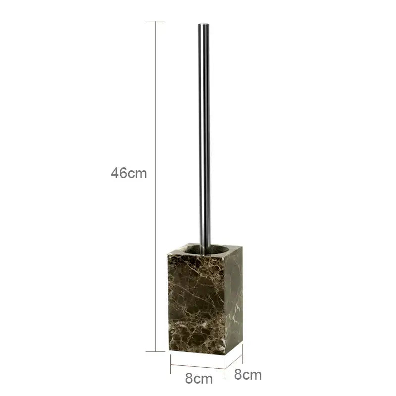 A sleek 46cm toilet brush with chrome handle and emperador dark marble square base for dark marble bathroom sets