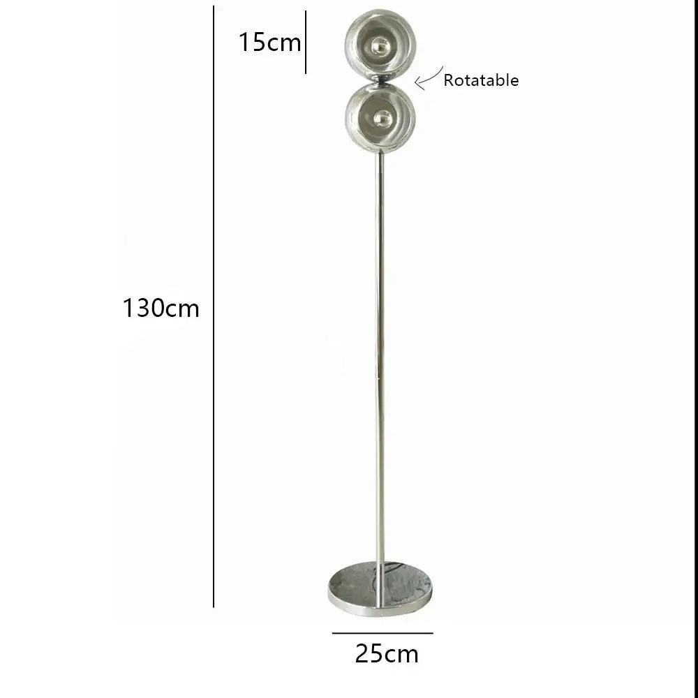Engraved chrome yoyo dimmable led nordic table lamp with slender metallic pole and two rotatable spherical light heads
