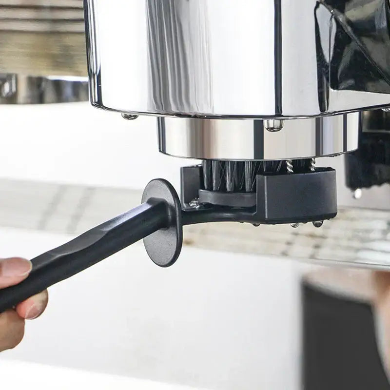 Ergonomic black coffee machine cleaning brush with circular grip and bristles for decorbites coffee machine maintenance