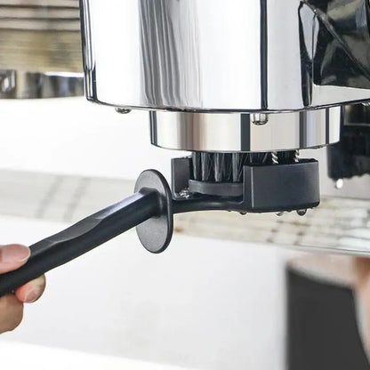 Ergonomic black coffee machine cleaning brush with circular grip and bristles for decorbites coffee machine maintenance