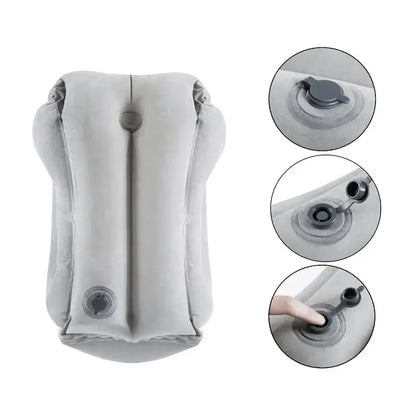 Ergonomic gray decorbites inflatable travel pillow with soft cushioned surface and multiple valve ports for neck support
