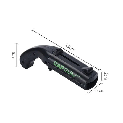 Ergonomic red and gray bottle opener gun with black plastic cap gun and green capgun branding for kitchen bar use