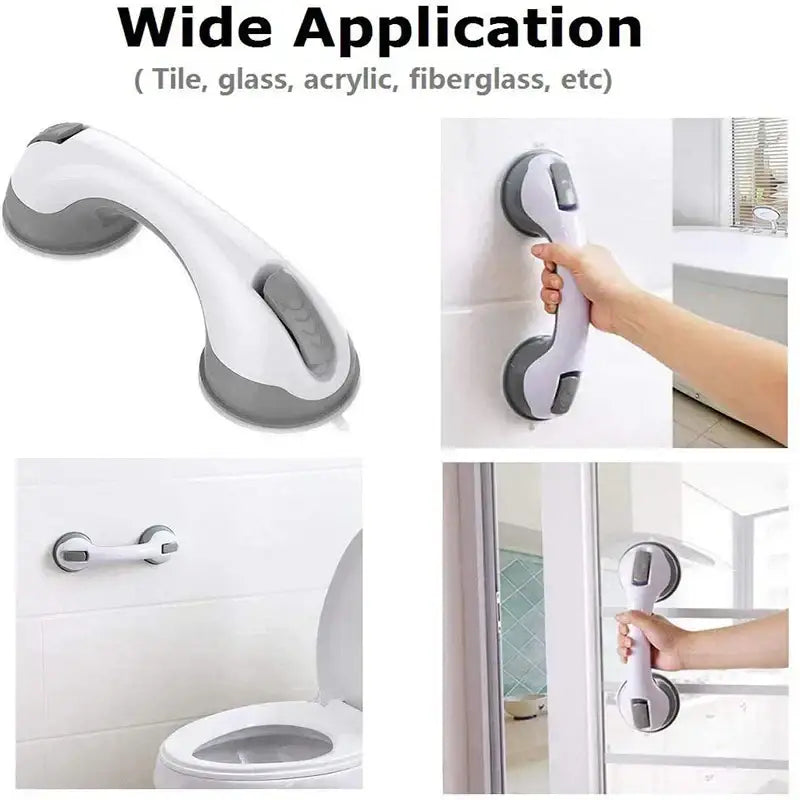 Ergonomic white and gray bathroom safety handle suction cup grab bar with ergonomic handle design for secure grip