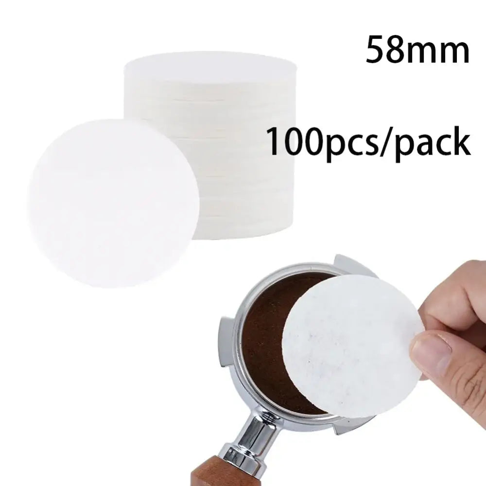 White circular espresso coffee filter papers 58mm diameter kitchen portafilter accessory 100 pack by decorbites