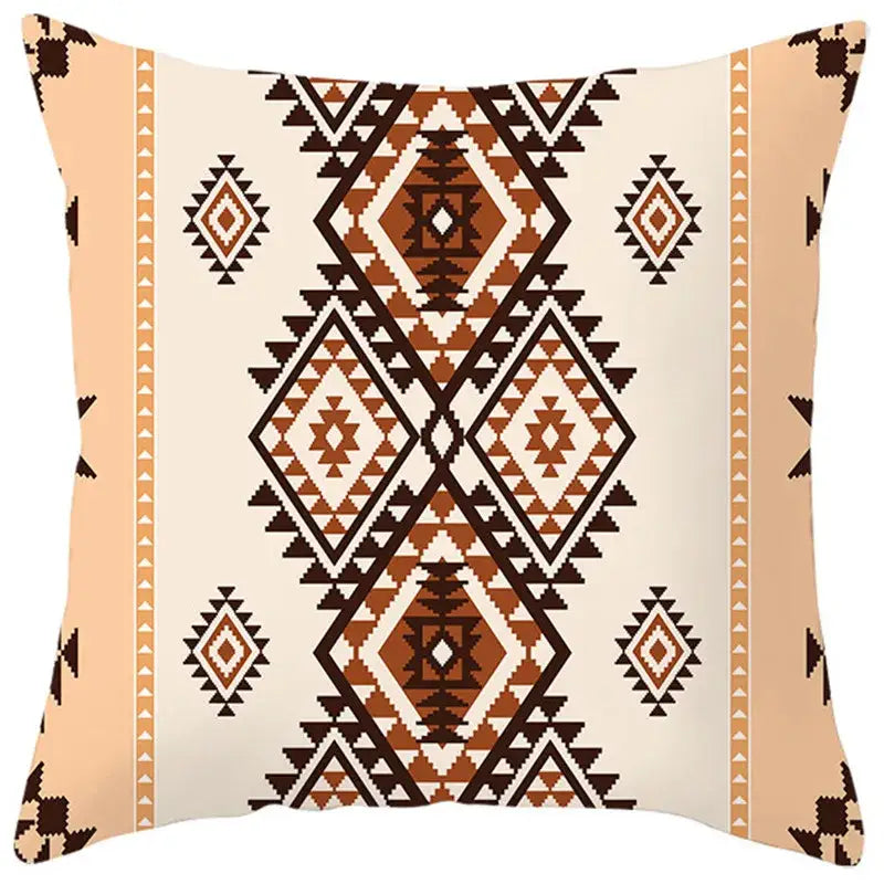 Beige and brown ethnic bohemian geometric pillow cover with tribal-inspired design for living room decorbites decor