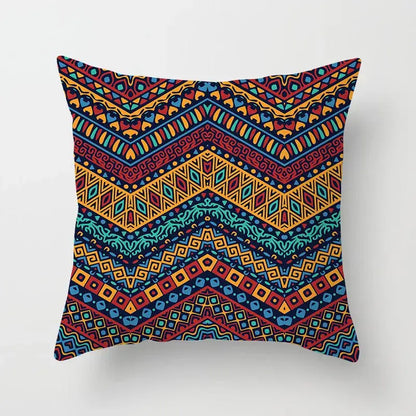 Vibrant decorbites geometric square pillowcase with teal and gold zigzag tribal-inspired designs for living room decor