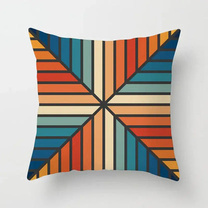 Ethnic decorbites geometric square pillowcase with bold radiating stripes in teal gold orange for living room decor