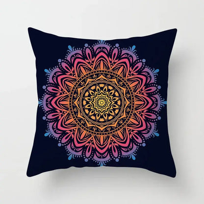 Ethnic geometric square pillowcase with vibrant teal and gold mandala design on dark navy decorbites geometric square decor