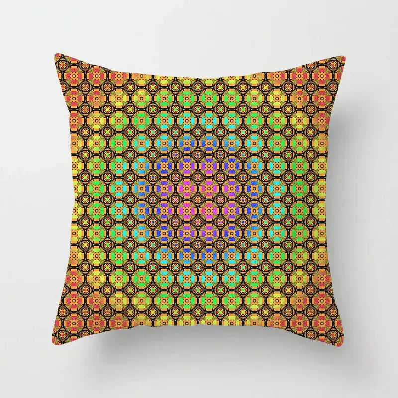 Vibrant decorbites geometric square pillowcase with teal and gold kaleidoscopic hexagon design for living room decor