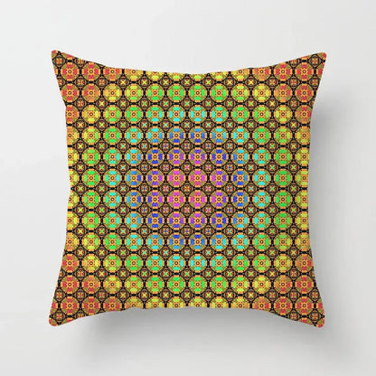 Vibrant decorbites geometric square pillowcase with teal and gold kaleidoscopic hexagon design for living room decor