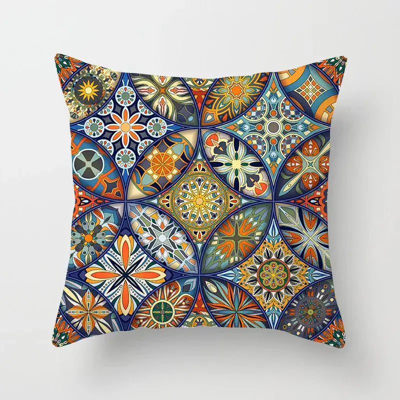Ethnic geometric square pillowcase with vibrant mosaic pattern in teal gold for living room decorbites geometric square