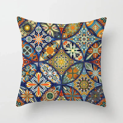 Ethnic geometric square pillowcase with vibrant mosaic pattern in teal gold for living room decorbites geometric square