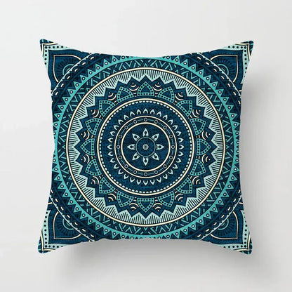 Ethnic decorbites geometric square pillowcase with intricate teal navy mandala and cream accents for living room decor
