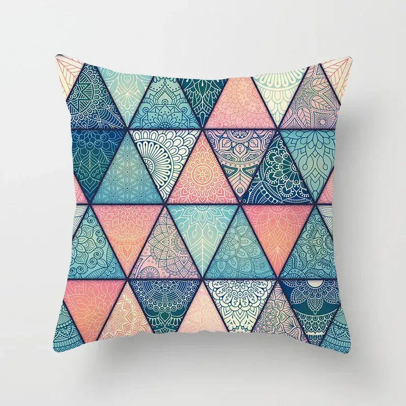 Ethnic geometric square pillowcase with decorbites geometric square pattern in teal coral and gold for living room decor