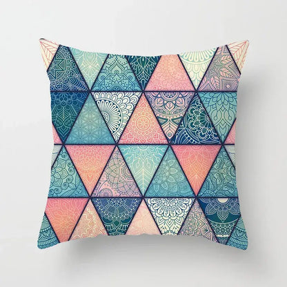 Ethnic geometric square pillowcase with decorbites geometric square pattern in teal coral and gold for living room decor