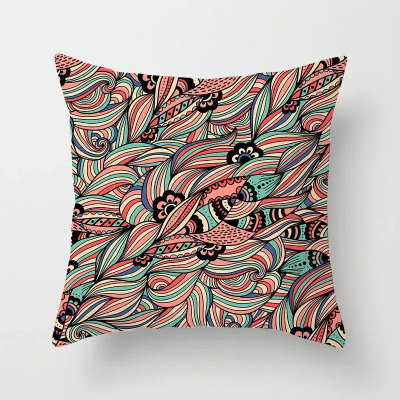 Ethnic geometric square pillowcase by decorbites with vibrant paisley teal gold pattern for living room decor