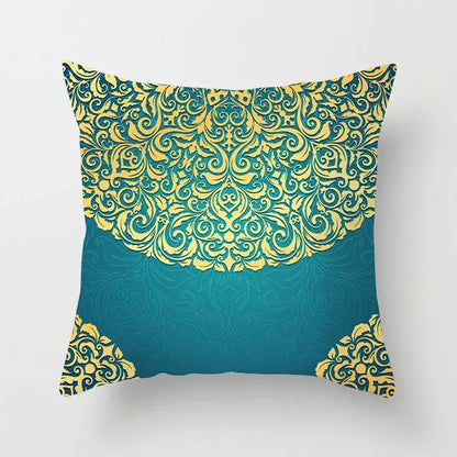 Ethnic geometric square pillowcase with intricate gold and teal damask pattern for decorbites geometric square decor