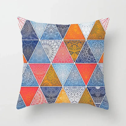 Decorbites geometric square throw pillowcase with vibrant teal and gold mandala triangle pattern for living room decor